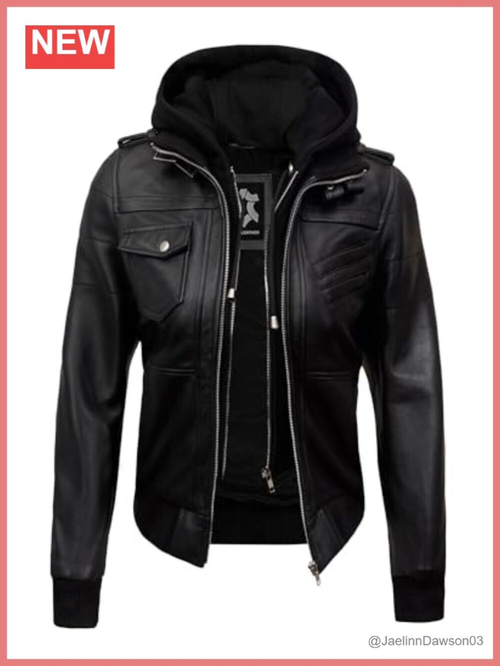 100% Real Lambskin Leather Jacket with Detachable Hood